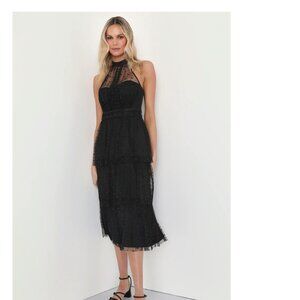 Elegant Black Lace Midi Dress